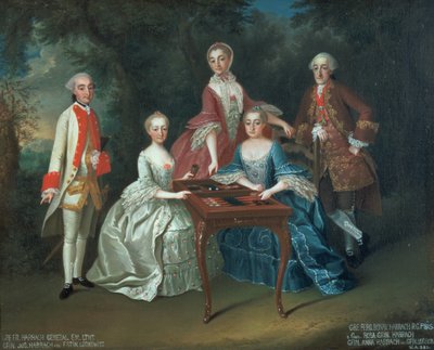 Group Portrait of the Harrach Family Playing Backgammon by Johann Wilhelm Hoffnas or Hofnaas